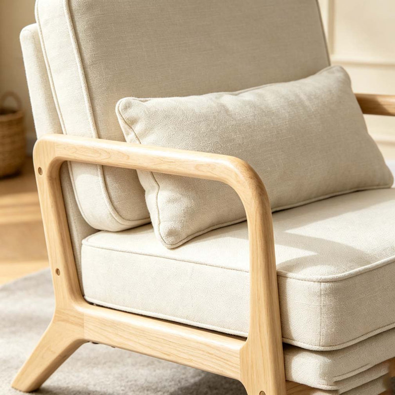 Méridienne moderne simple rembourrée avec accoudoirs courbés et coussin lombaire, Beige