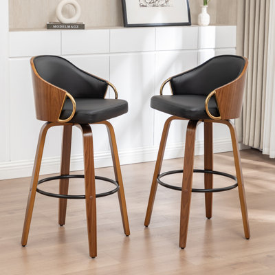 Ensemble de 2 tabourets de bar pivotants avec revêtement en polyuréthane et pieds en bois Mahtab