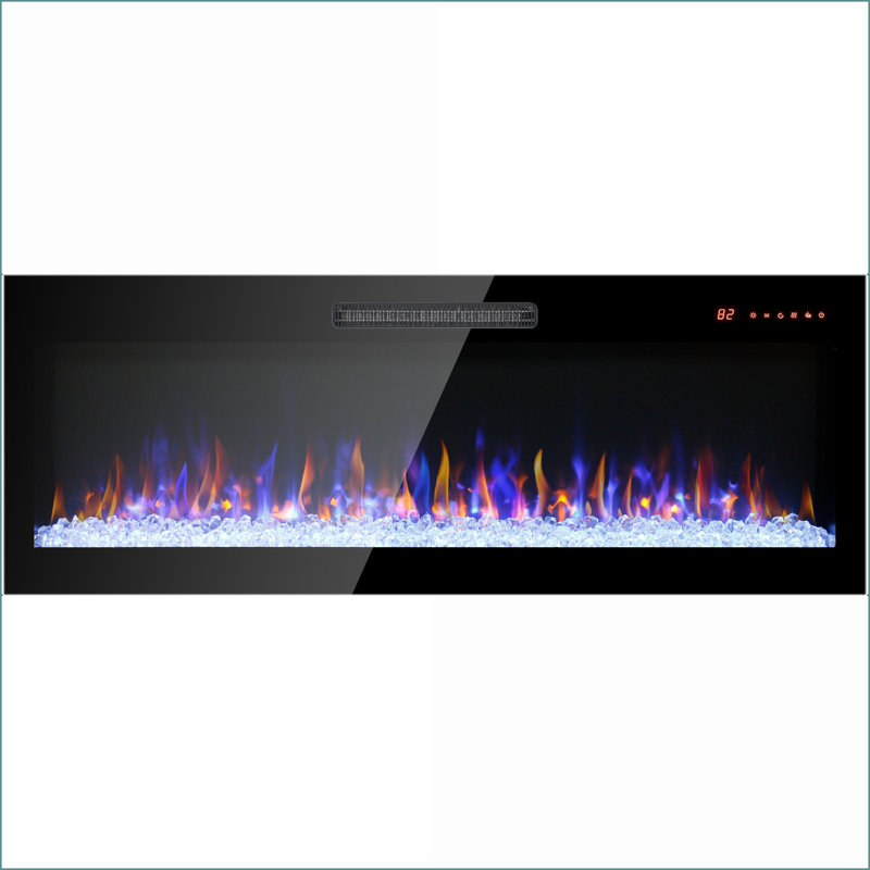 Electric Fireplaces 50in Wall-Mount/Recessed Multi-Color Flame, Remote | Tempered Glass+Sheet Metal