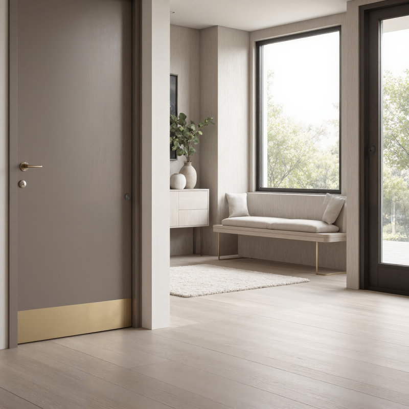 Plaque de protection en aluminium 8 po x 34 po, finition laiton Brite (paquet de 1), Laiton, 8 po x 34 po