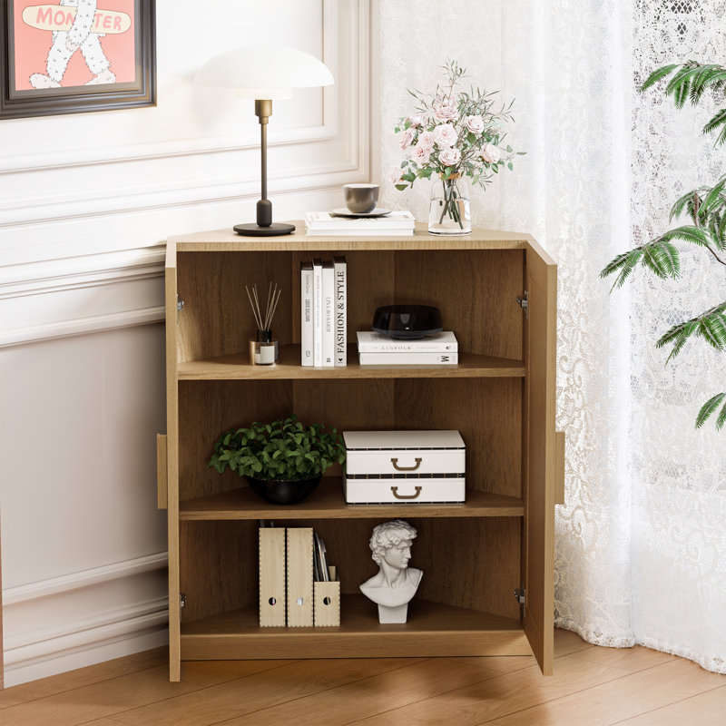 Armoire de rangement d'angle, tablette de coin empilable pour le salon, la chambre à coucher, la cuisine, placage de bois massif (options de 31 po / 36 po)