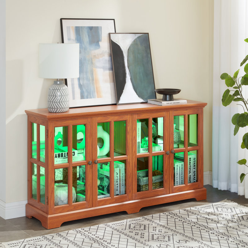 Vitrine à DEL avec portes en verre pour objets de collection, Chêne
