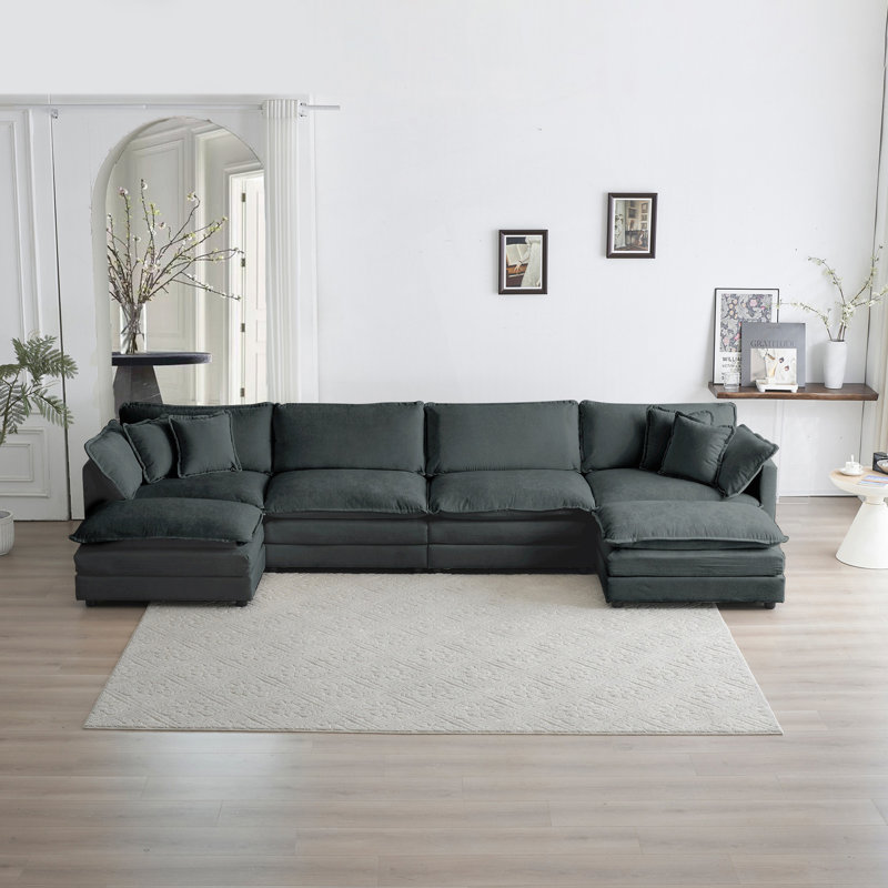 Living Room Sofa, Comfort U Shaped Couch With Reversible Chaise, Modular Large U-Shape Sectional Sofa, Grey