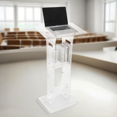 Acrylic Lectern Podium Stand With Storage Shelf, Portable Laptop Desk, Wide Reading Surface & Book Stopper, Floor-Standing For Classroom, Conference, Wedding, Lecture