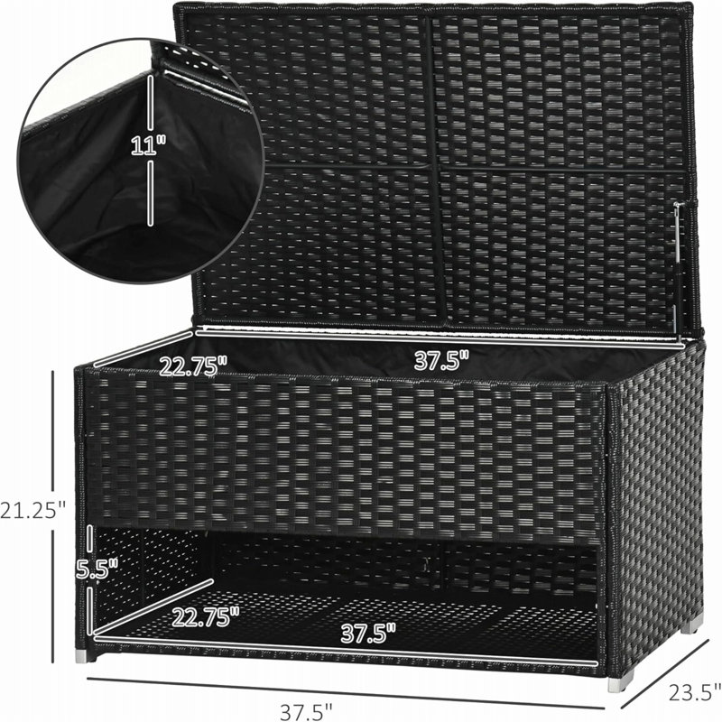 Black PE Rattan Wicker Outdoor Deck Box with Shoe Storage