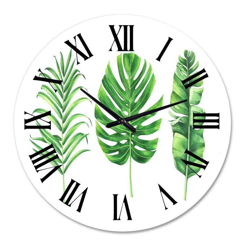 Horloge murale de style tropical feuille de Monstera IV, Grand