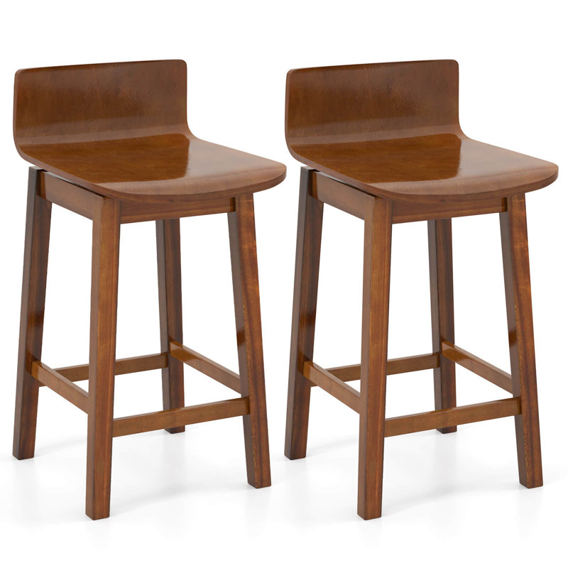 24.5" Counter Height Bar Stools With Footrest Solid Rubber Wood Legs, 2