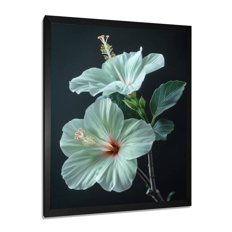Hibiscus vert cristal II - Hibiscus, H 24 po x l 32 po, Cadre simple noir
