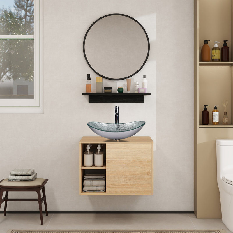 Ensemble de meuble-lavabo avec miroir Hemish, Chrome, Argent