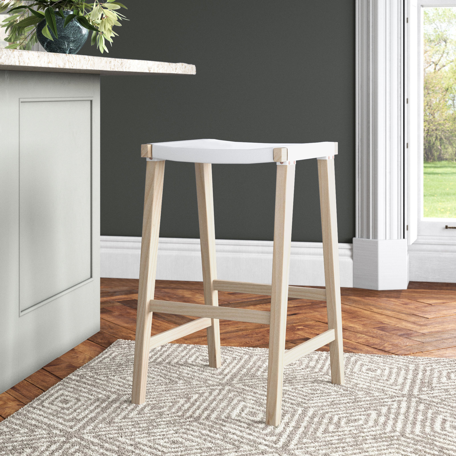 Kellan Genuine Leather Bar & Counter Stool, Bar Stool (30” Seat Height), White Genuine Leather