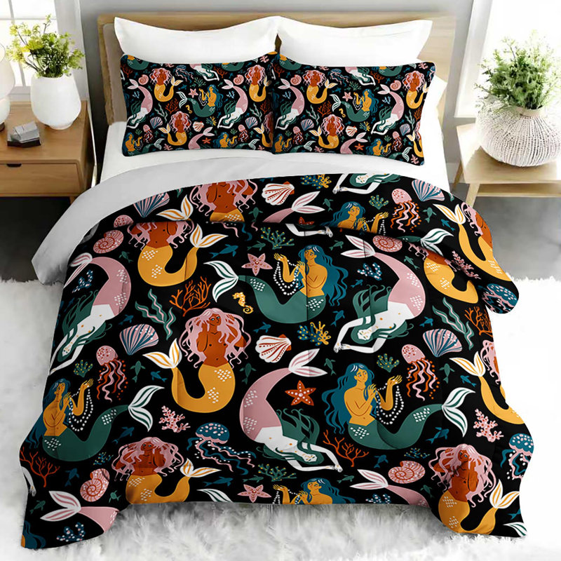 Ensemble d'édredon Whimsical Mermaid, ensemble de literie sous-marine enchantée avec 2 taies d'oreiller, literie douce et lavable à la machine, édredon toutes saisons