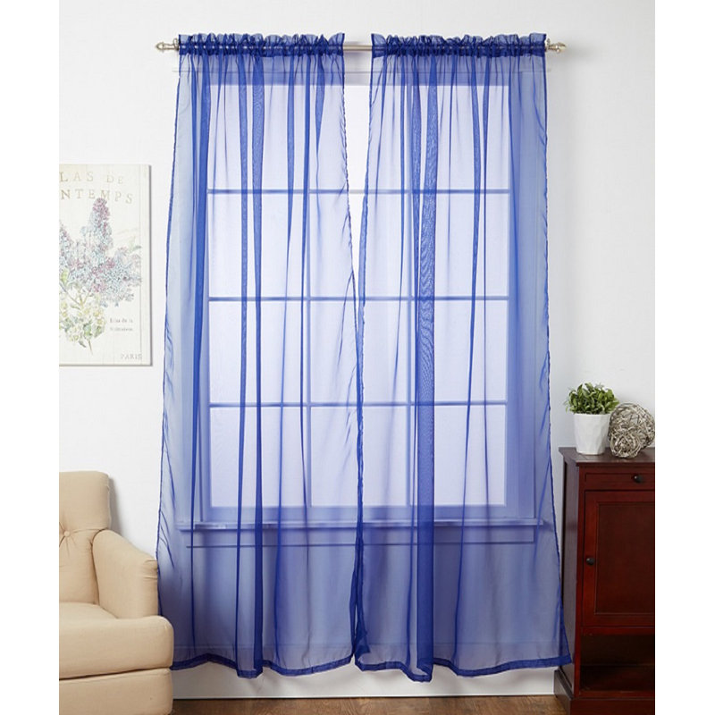 Ensemble de rideaux transparents unis avec passe-tringle, Bleu marine
