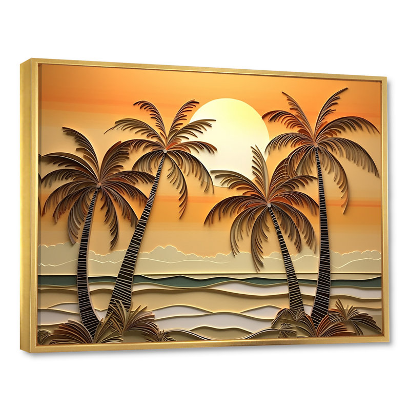 Golden Sunrise Palm Trees II, H 16 po x l 32 po x P 1 po, Cadre flottant doré