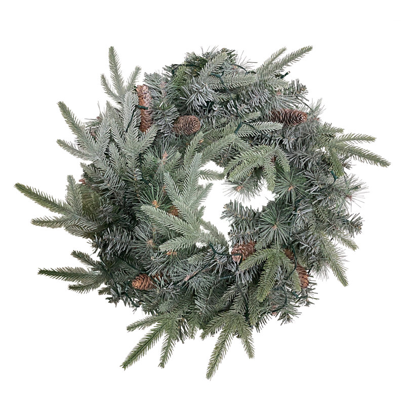 Couronne de Noël artificielle 24 po pré-éclairée en pin et pomme de pin