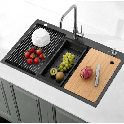 33"L Gunmetal Black Undermount Kitchen Sink with Pop-Up Drain, 304 Stainless Steel Drop-in Workstation Sink Single Bowl with Accessories