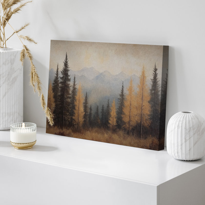 Impression sur toile Golden Forest Mountain, décor de paysage rustique chaleureux pour chalet ou bureau, H 16 po x l 24 po