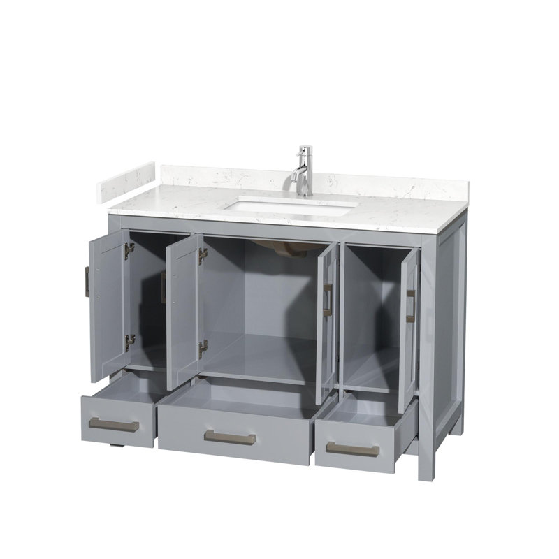 Sheffield 48" Freestanding Single Bathroom Vanity with Cultured Marble Top, Carrara Cultured Marble, Gray