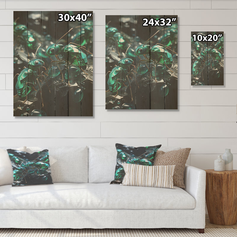 Emerald Explorations Ants - Fourmis, art mural sur bois de pin naturel, H 20 po x l 10 po
