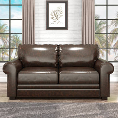 Perrigo 85 Top Grain Italian Leather Match Sofa with 2 Accent Pillows