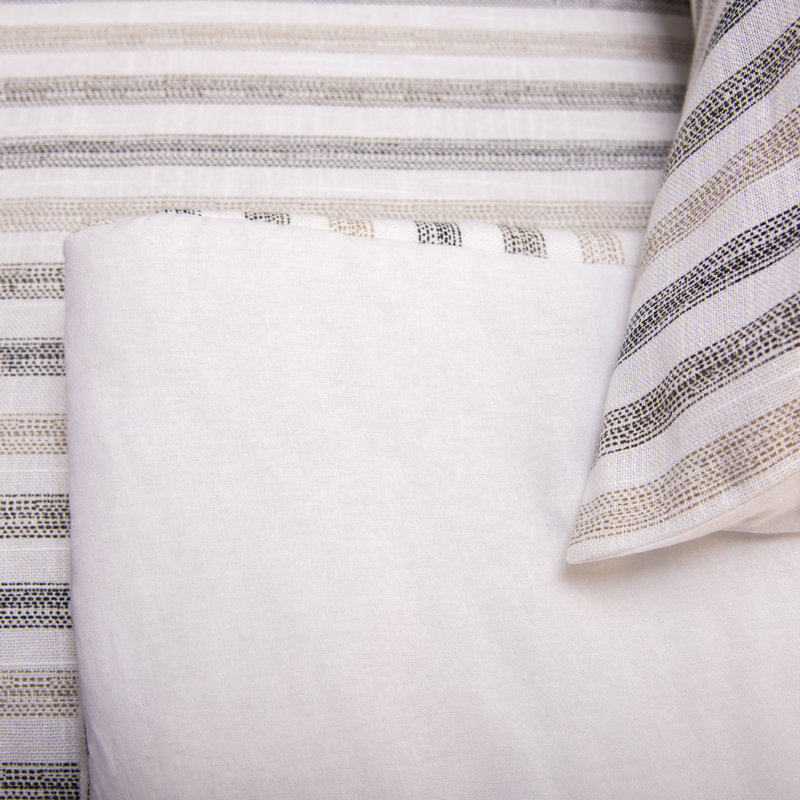Cotton Striped Comforter Set, Queen Comforter + 2 Standard Shams, Gray/White