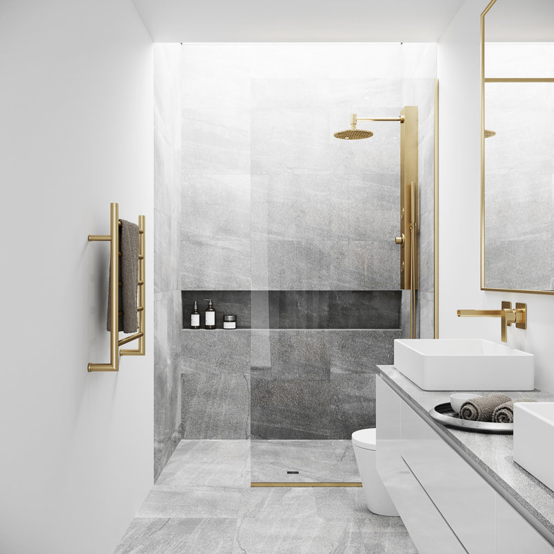 Zenith 34" W x 74" H Fixed Frameless Shower Screen with 3/8" Glass, Matte Gold Clear