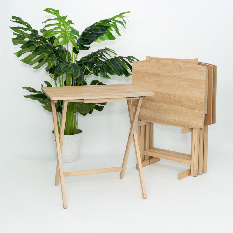PJ Wood 5 Pack XL Oversize Tray Table for Living Room or Kitchen, Natural Wood, Natural