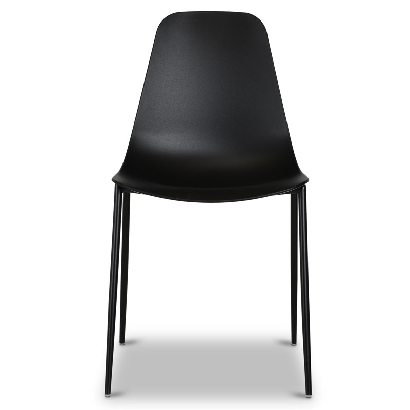 Black Plastic Armless Indoor/Outdoor Dining Chairs with Metal Legs, Set of 4