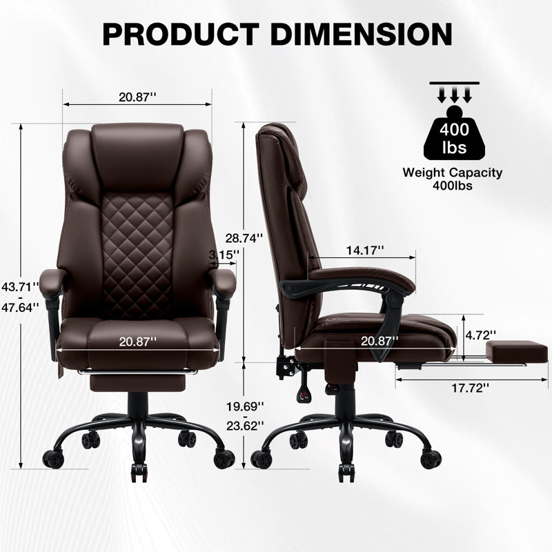 Fauteuil de bureau à 6 points de massage ergonomique et vibrant avec massage par vibration et dossier haut inclinable avec repose-pieds