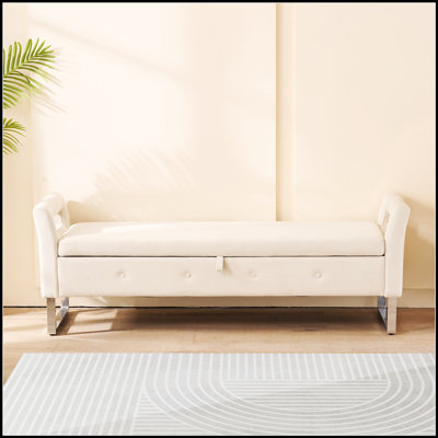 Luxurious Velvet Storage Bench With Armrests, Perfect For Living Room, Entryway, And Bedroom Decor