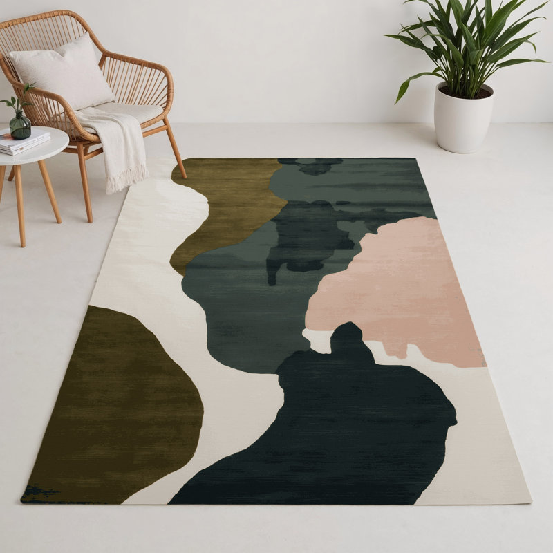 Watercolor Beige Indoor and Outdoor Area Rug, Rectangle 3' x 5'