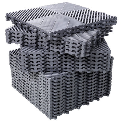 Tapis de garage en plastique 25 pièces, tapis de garage en plastique antidérapant de taille 15,6 po x 15,6 po, carrelage de drainage et tapis de douche, pour garage, jardin, cuisine et extérieur