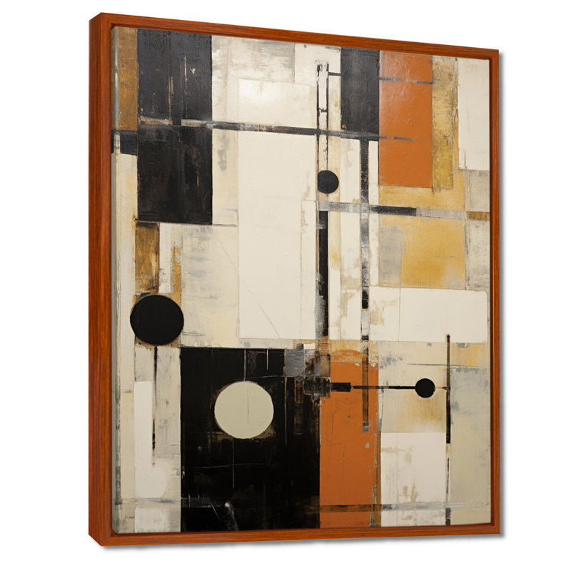 Art moderne moderne abstrait orange et beige, Toile avec cadre flottant brun, H 20 po x l 12 po x P 1 po