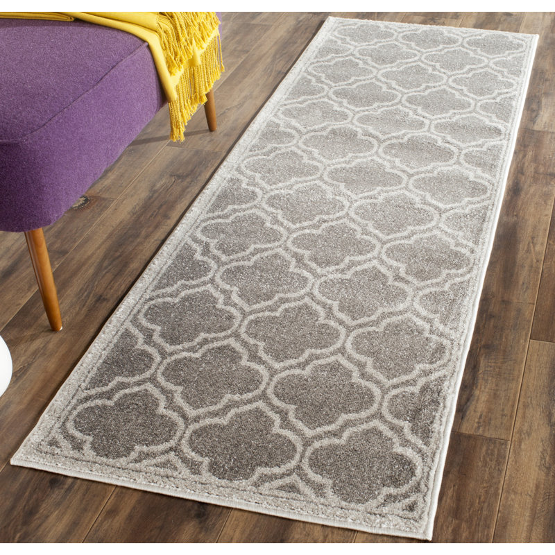 Tapis abstrait gris / gris clair Ammundsen, Tapis de couloir 2 pi 3 po x 13 pi