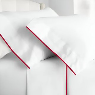 400TC Embroidery Cotton Sateen 4 Piece Sheet Set Fitted Sheet Fits Upto 16" Deep Pocket, Burgundy Border, Full Sheet Set
