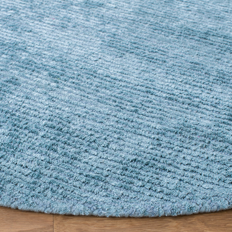 Tapis bleu uni en viscose / laine touffeté à la main Himalaya, Rond 6 pi