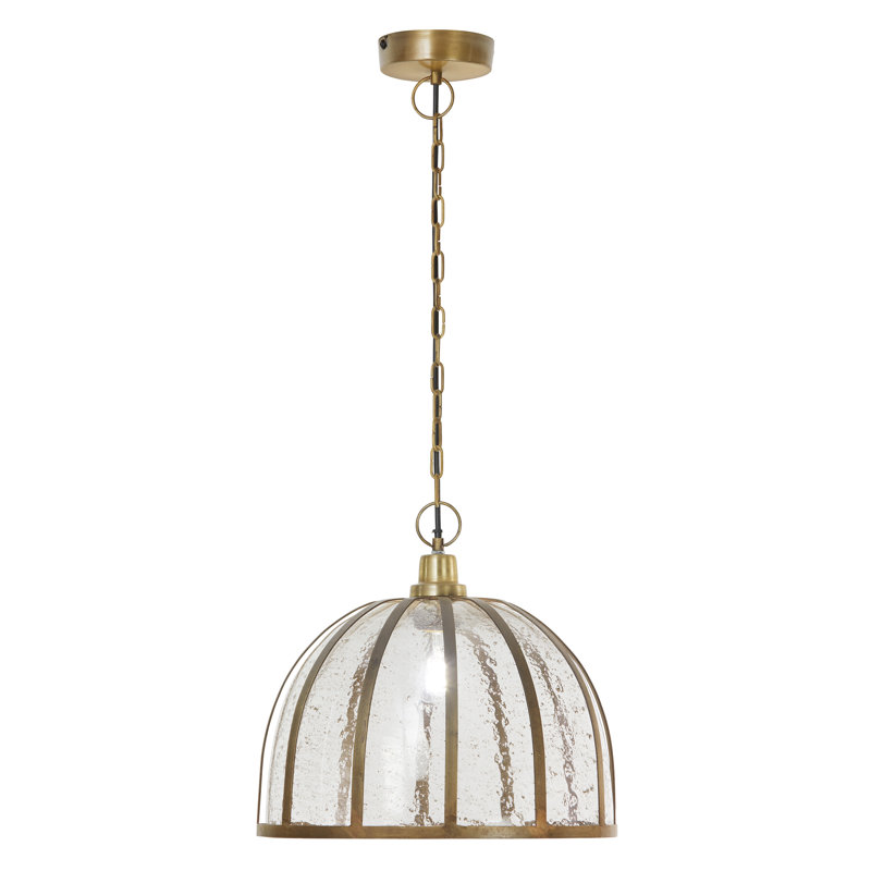 Pollman 14.5"W Brass Pendant Light with Glass and Metal Shade