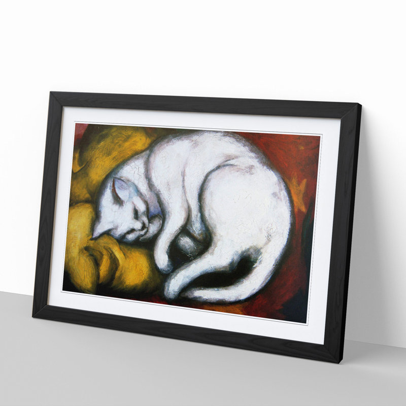 Sleeping Cat by Franz Marc - Picture Frame Painting, 48cm H x 65cm W x 2cm D, Black Framed