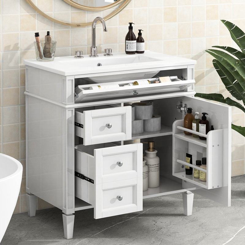 Meuble-lavabo de salle de bain moderne avec lavabo, armoire 30 po 2 tiroirs et solutions organisées, meuble-lavabo charmant, espace de rangement spacieux, pour