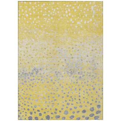 9' X 12' Yellow And Gold Abstract Washable Indoor Outdoor Area Rug