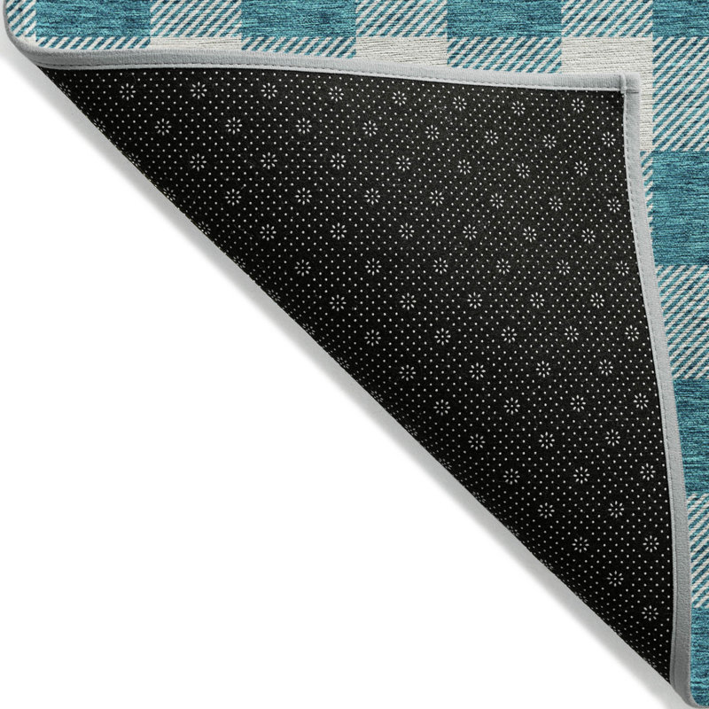 3' X 5' Teal Blue And Gray Plaid Washable Indoor Outdoor Area Rug