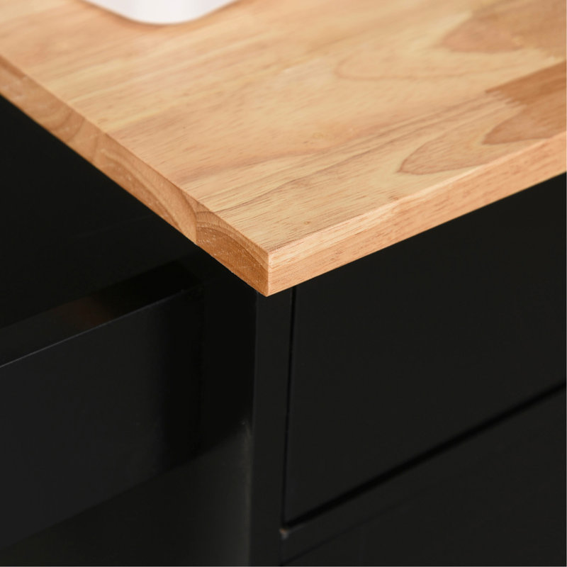 Versatile Rolling Kitchen Island Cart With Practical Storage And Mobility, Black/Oak