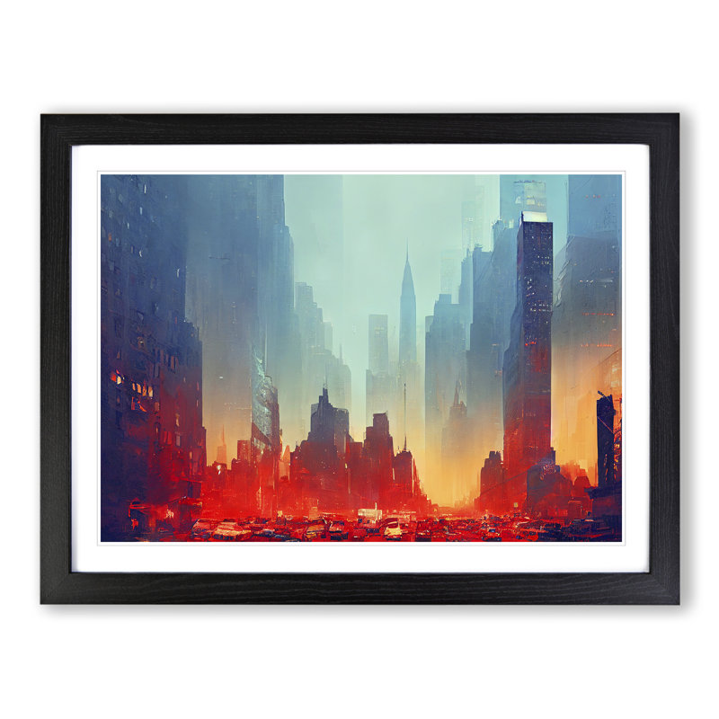 New York City Skyline Vol.5 Abstract - Single Picture Frame Print, Black, 46cm H x 64cm W