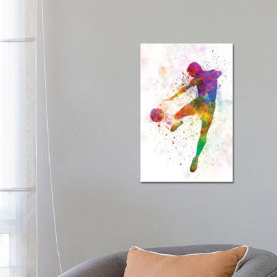 " Man Soccer Football Player Flying Kicking III " by Paul Rommer Painting Print