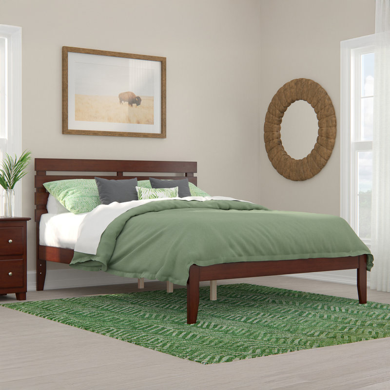 Giga Premium Wood Farmhouse Platform Bed, Queen, Walnut