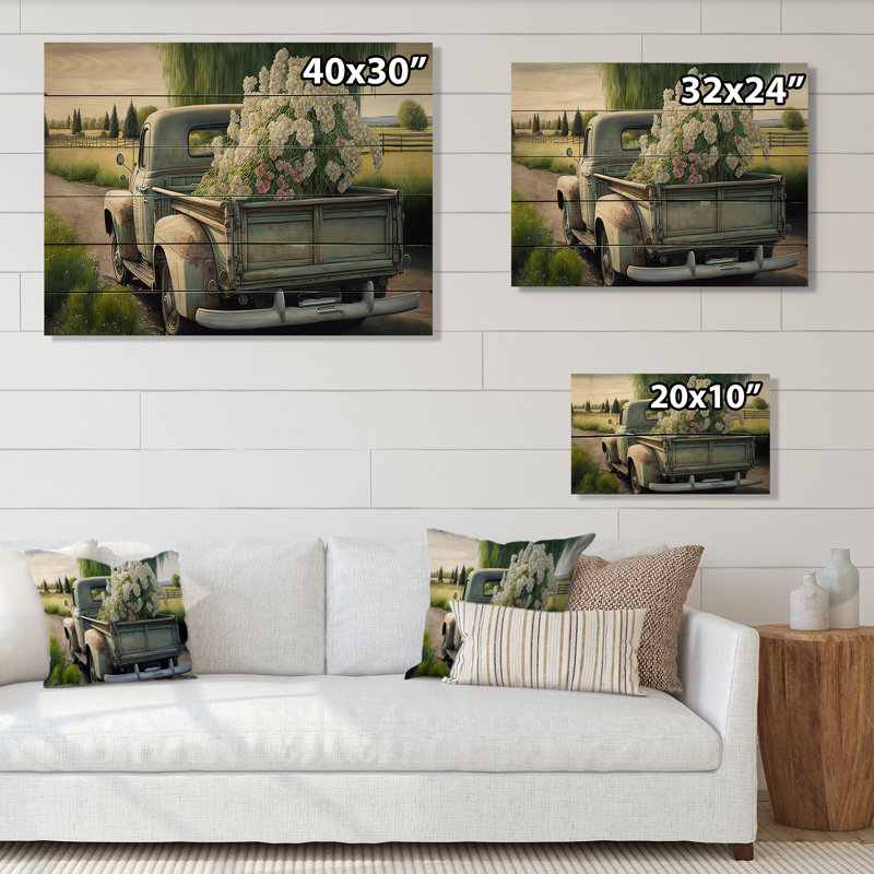 Camion de livraison de grange VI - Art mural bois de campagne / bois de pin naturel, L 20 po x H 12 po x P 1 po