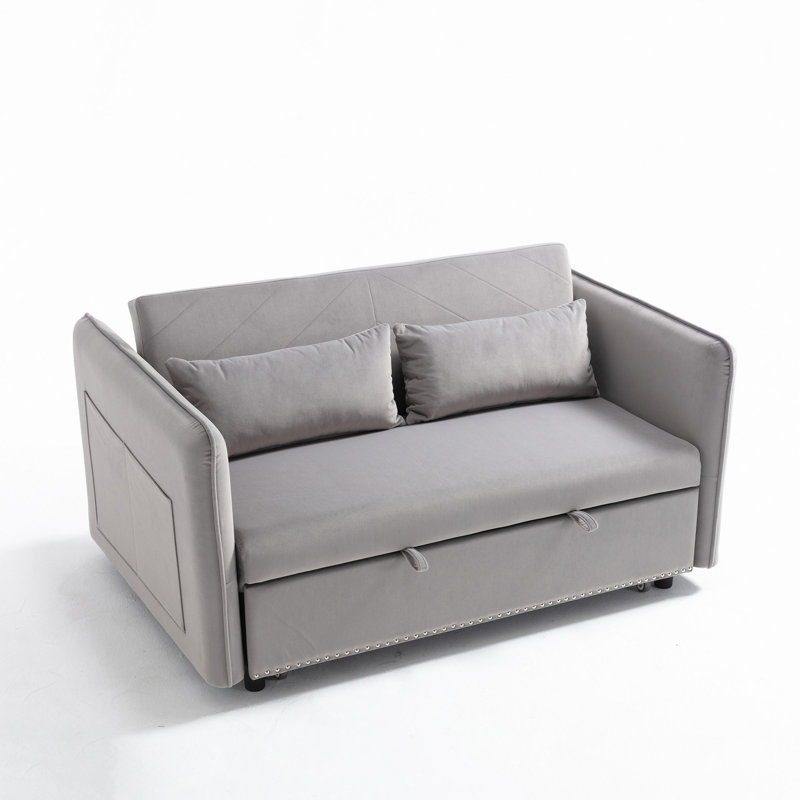 Canapé-lit convertible futon 3 en 1, canapé-lit en velours de 55 po avec 2 coussins, dossier inclinable, poches latérales pour le salon, canapé-lit