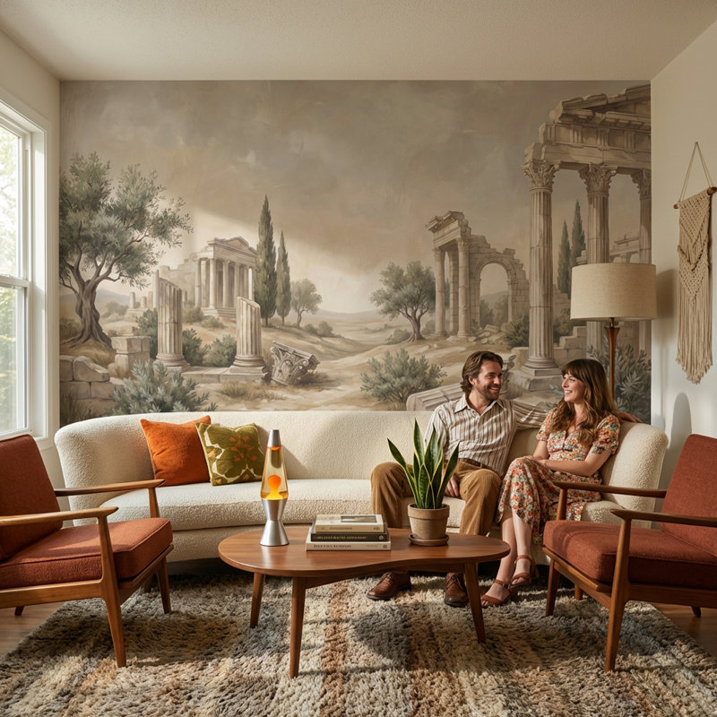 Panneau mural ruines antiques, architecture classique méditerranéenne, Non-Woven Nonpasted, 200"x120"