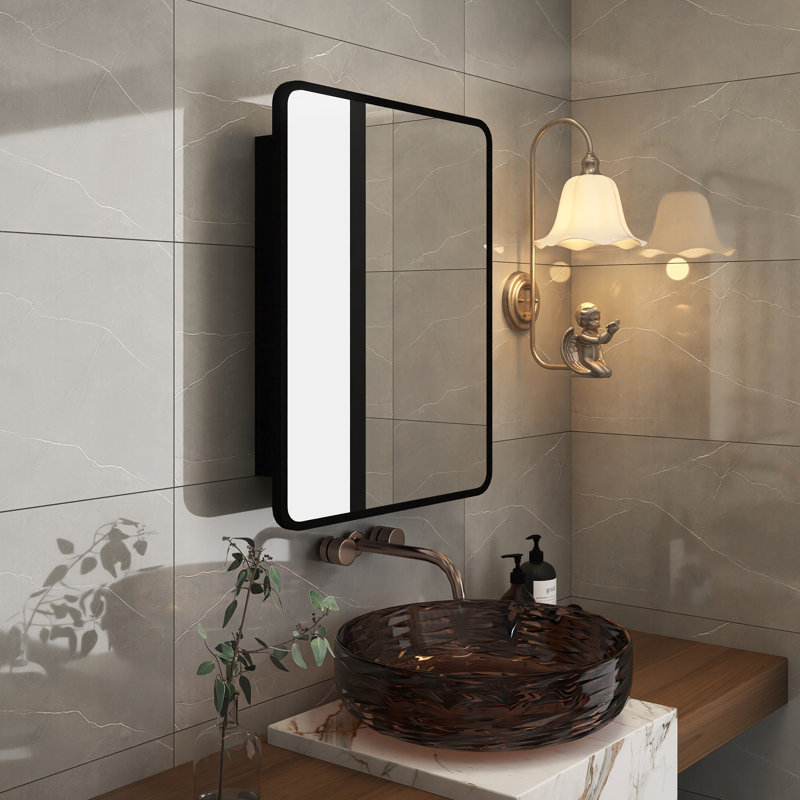Armoire à pharmacie avec miroir Johnese, Noir mat, H 30 po x l 24 po x P 4,9 po