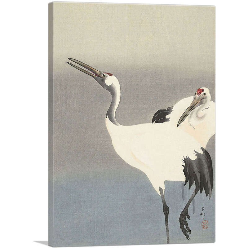 " Two Cranes " by Ohara Koson, 18" H x 12" W x 0.75" D