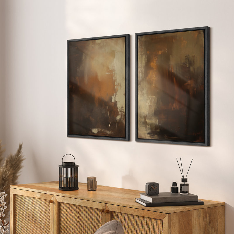 Ensemble de 2 reproductions d'art sur toile abstraites rustiques brunes rustiques, H 36 po x l 24 po, Noir